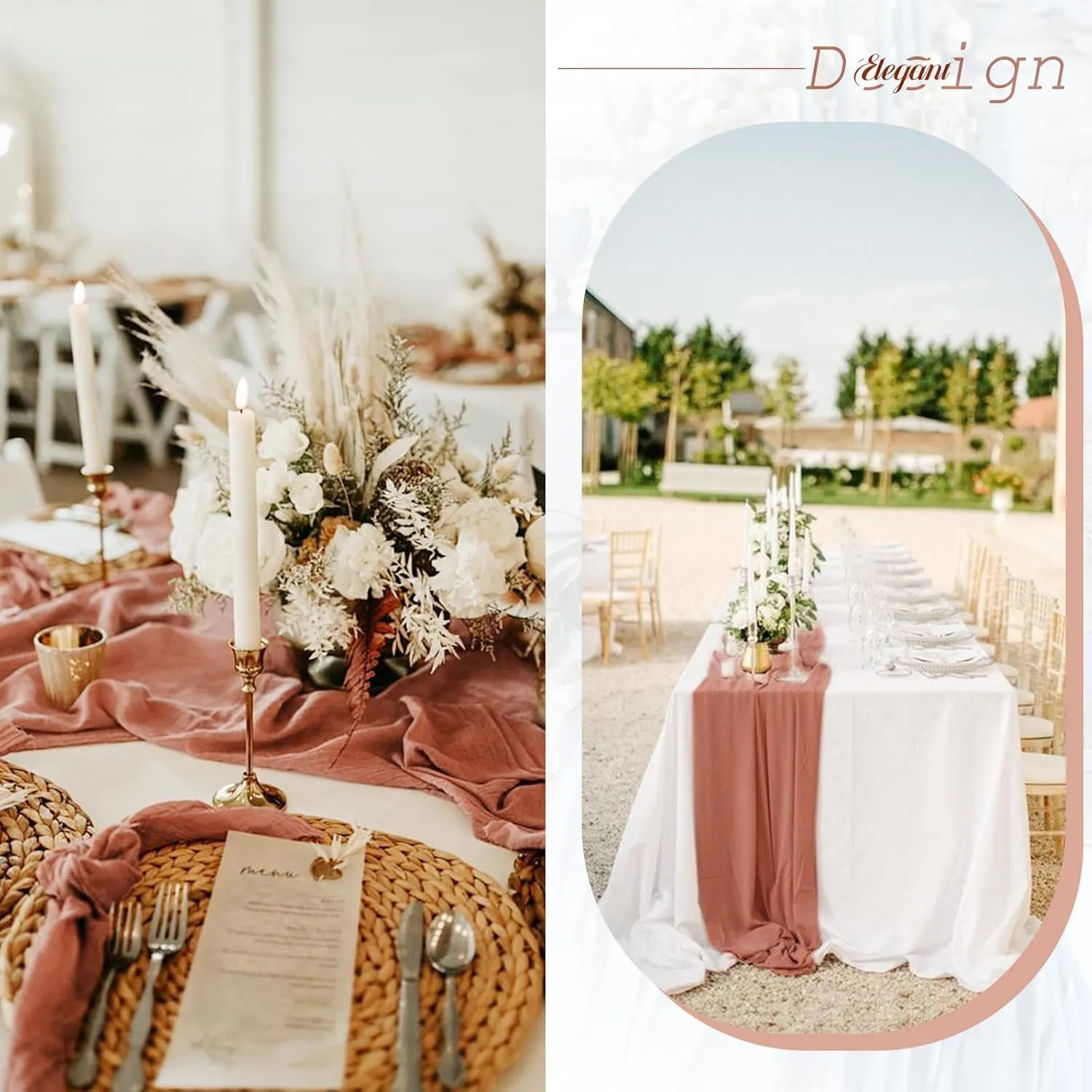 10 Pack Cheesecloth Table Runner Dusty Blush Gauze Table Runner 10FT Long Semi-Sheer Table Runner Boho or Rustic Wedding Table Decor for Wedding Arch Draping Valentine's Day Easter Holiday Party