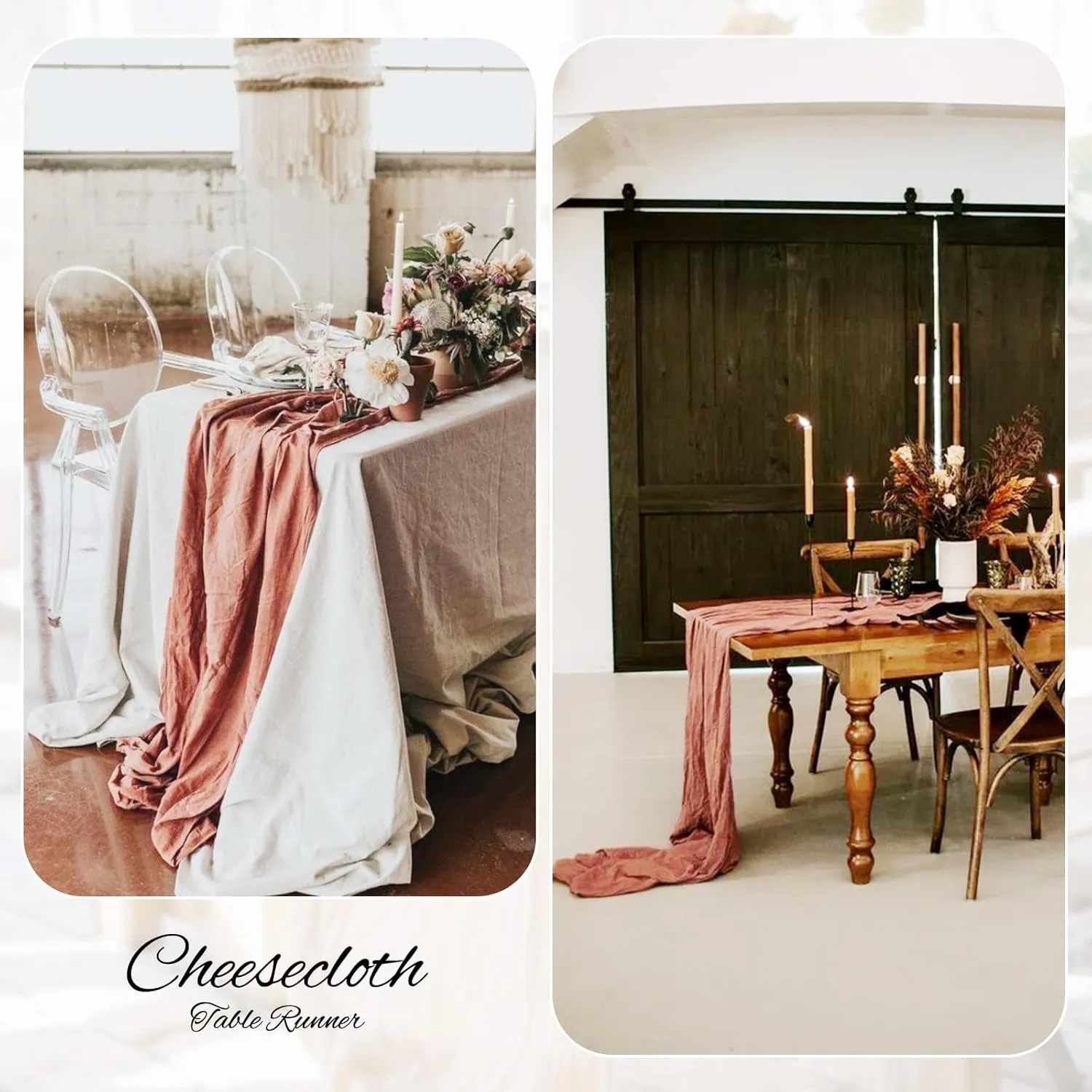 10 Pack Cheesecloth Table Runner Dusty Blush Gauze Table Runner 10FT Long Semi-Sheer Table Runner Boho or Rustic Wedding Table Decor for Wedding Arch Draping Valentine's Day Easter Holiday Party