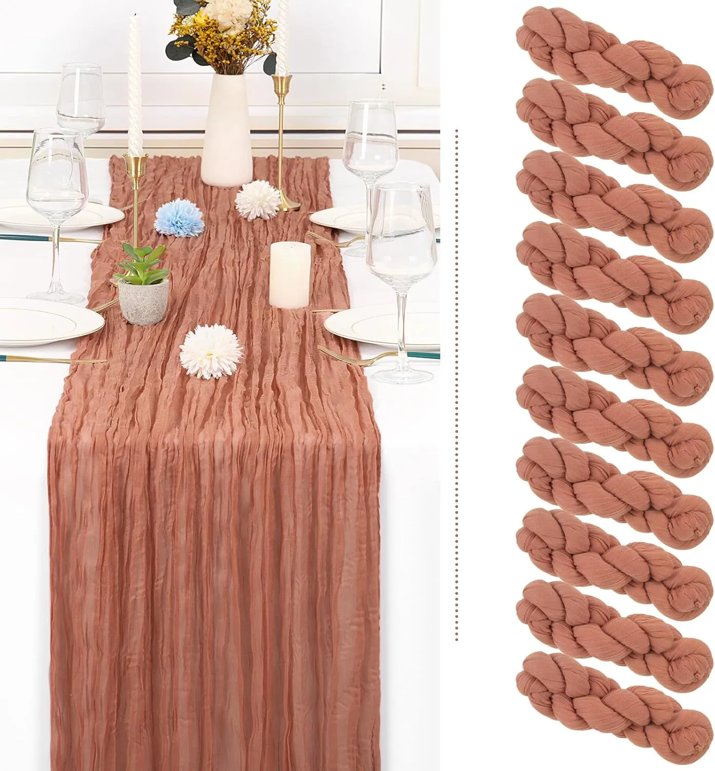 10 Pack Cheesecloth Table Runner Dusty Blush Gauze Table Runner 10FT Long Semi-Sheer Table Runner Boho or Rustic Wedding Table Decor for Wedding Arch Draping Valentine's Day Easter Holiday Party