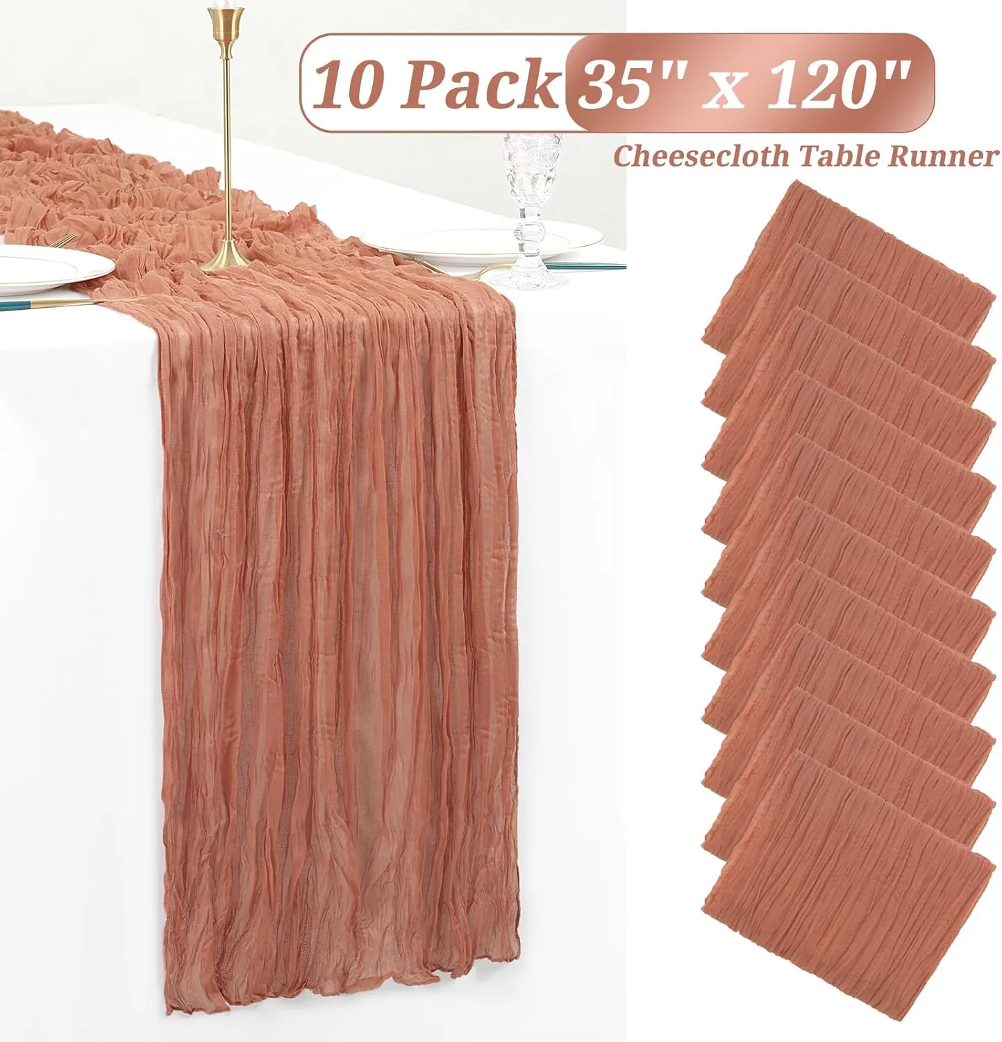 10 Pack Cheesecloth Table Runner Dusty Blush Gauze Table Runner 10FT Long Semi-Sheer Table Runner Boho or Rustic Wedding Table Decor for Wedding Arch Draping Valentine's Day Easter Holiday Party