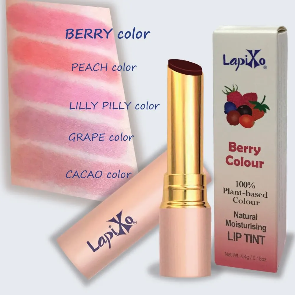100% Plant-based Color Lip Tint, Unique Formula, Natural   Moisturizing | 2-in-1 | Non-Toxic, All Food Ingredients, Antioxidant-rich, Natural Matte Sheer, Buildable, 4.4g/0.15oz (Berry color)