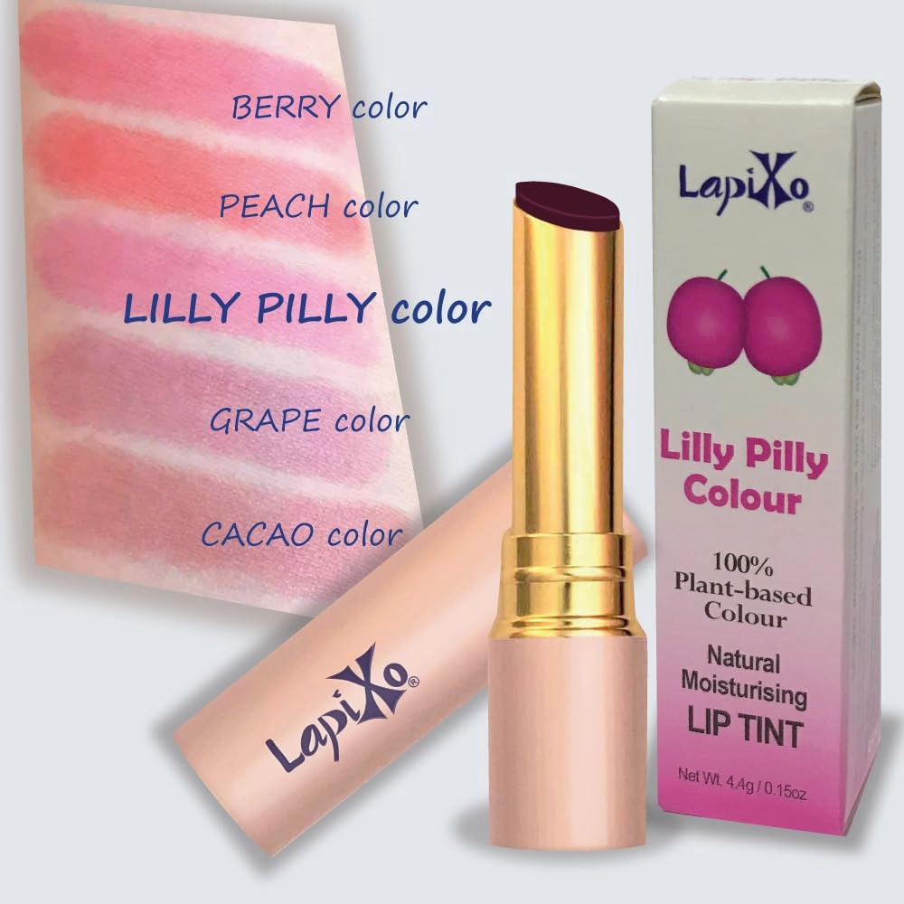 100% Plant-based Color Lip Tint, Unique Formula, Natural   Moisturizing | 2-in-1 | Non-Toxic, All Food Ingredients, Antioxidant-rich, Natural Matte Sheer, Buildable, 4.4g/0.15oz (Lilly Pilly color)