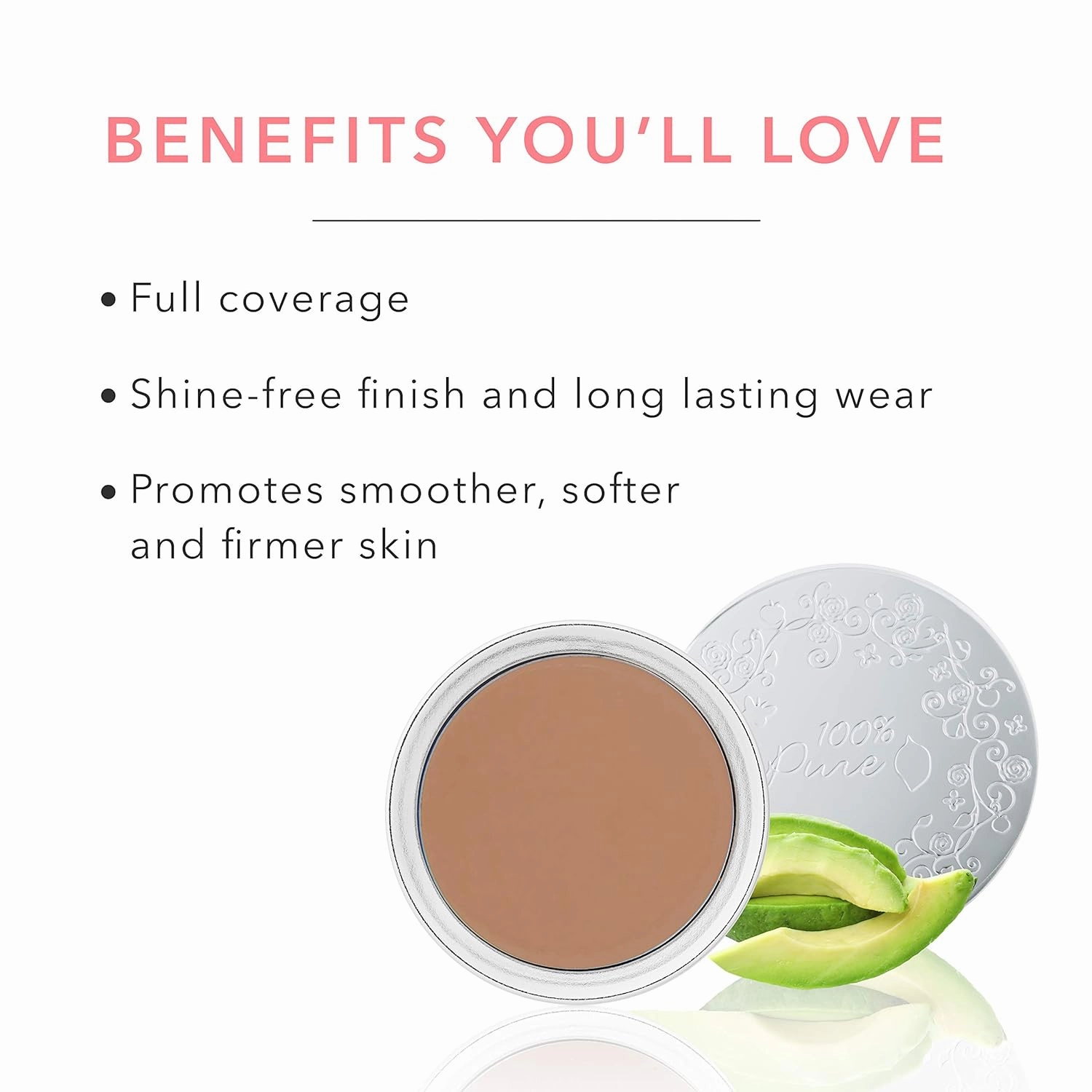 100% PURE Cream Foundation Concealer Face Makeup Medium to Full Matte Coverage - Vegan Fruit Pigmented Toffee Color (Tan with Neutral Undertone) - 0.32 oz