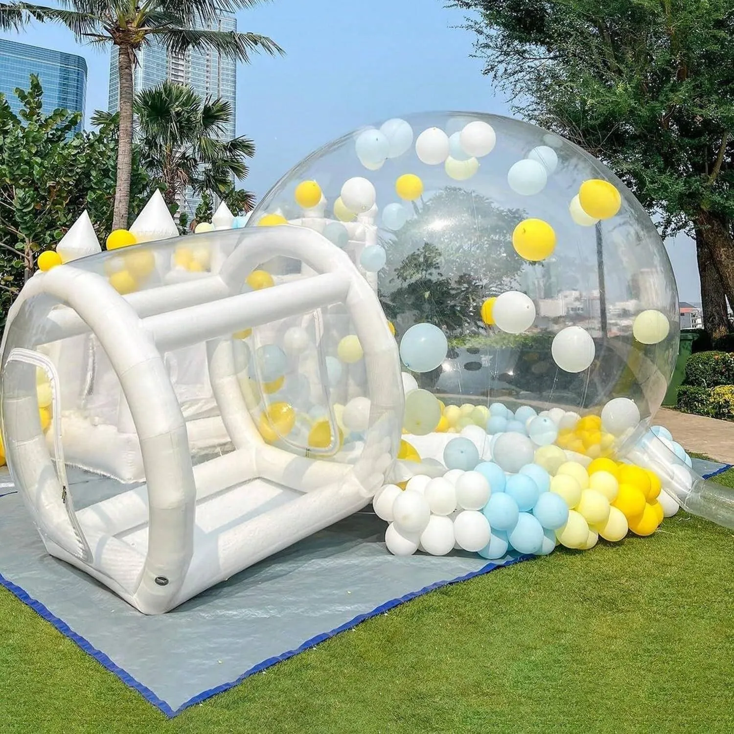10FT Inflatable Balloon House for Kids Adults,TPU White Commercial Inflatable Bubble House Ball Pit,Bubble Tent Dome Playground Set with Double Blower for Backyard Birthday Wedding Party