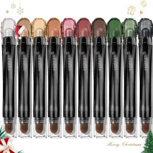 10PCS Eyeshadow Stick,Pro Longwear Cream Eye Shadow Brightener Pencil Crayon Makeup Sticks-Christmas Golden Night