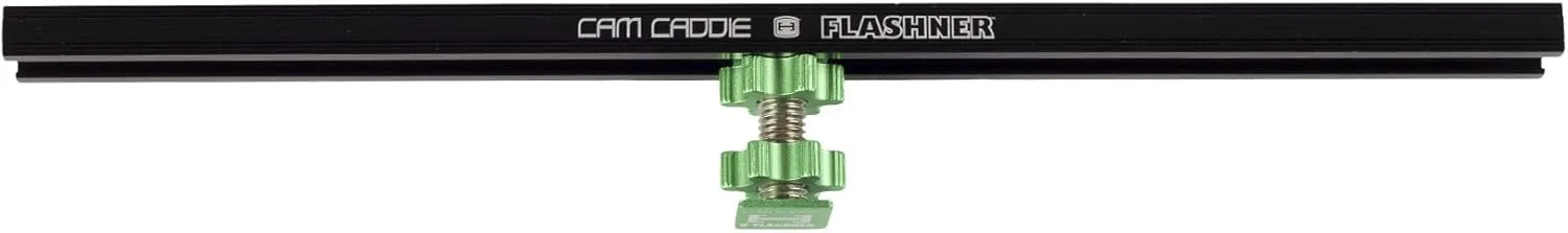 12 Inch Cold Shoe Extension Bracket - Dual Sided Camera Flash Mount with D-Flashner Adapter by Cam Caddie - Black / Green
