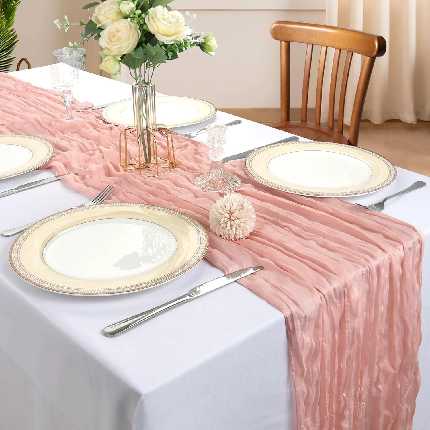 12 Pack 10FT Blush Pink Cheesecloth Table Runner 120 Inch Long Gauze Rustic Boho Cheese Cloth Table Runner Sheer Fabric for Wedding Party Birthday Bridal Baby Shower Summer Centerpiece Home Decor