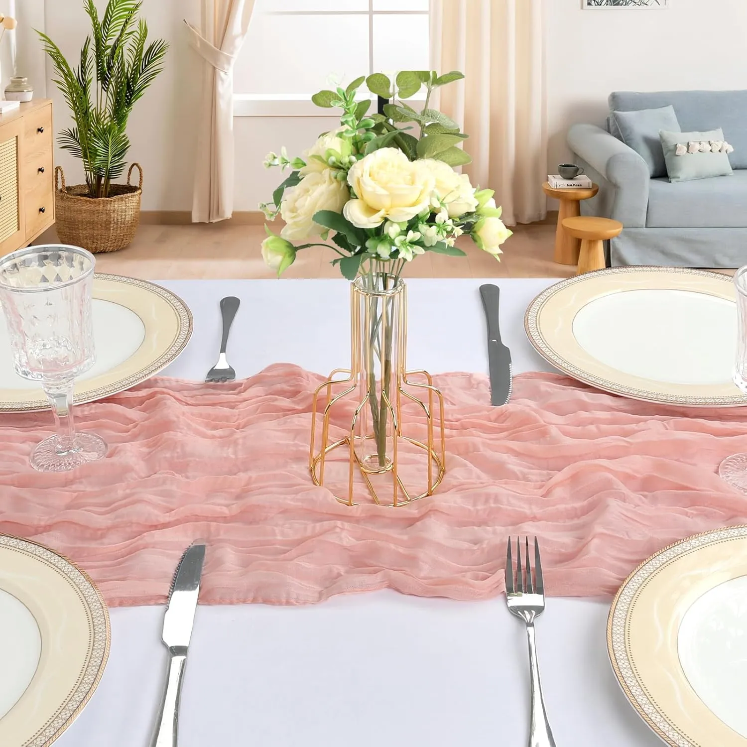12 Pack 10FT Blush Pink Cheesecloth Table Runner 120 Inch Long Gauze Rustic Boho Cheese Cloth Table Runner Sheer Fabric for Wedding Party Birthday Bridal Baby Shower Summer Centerpiece Home Decor