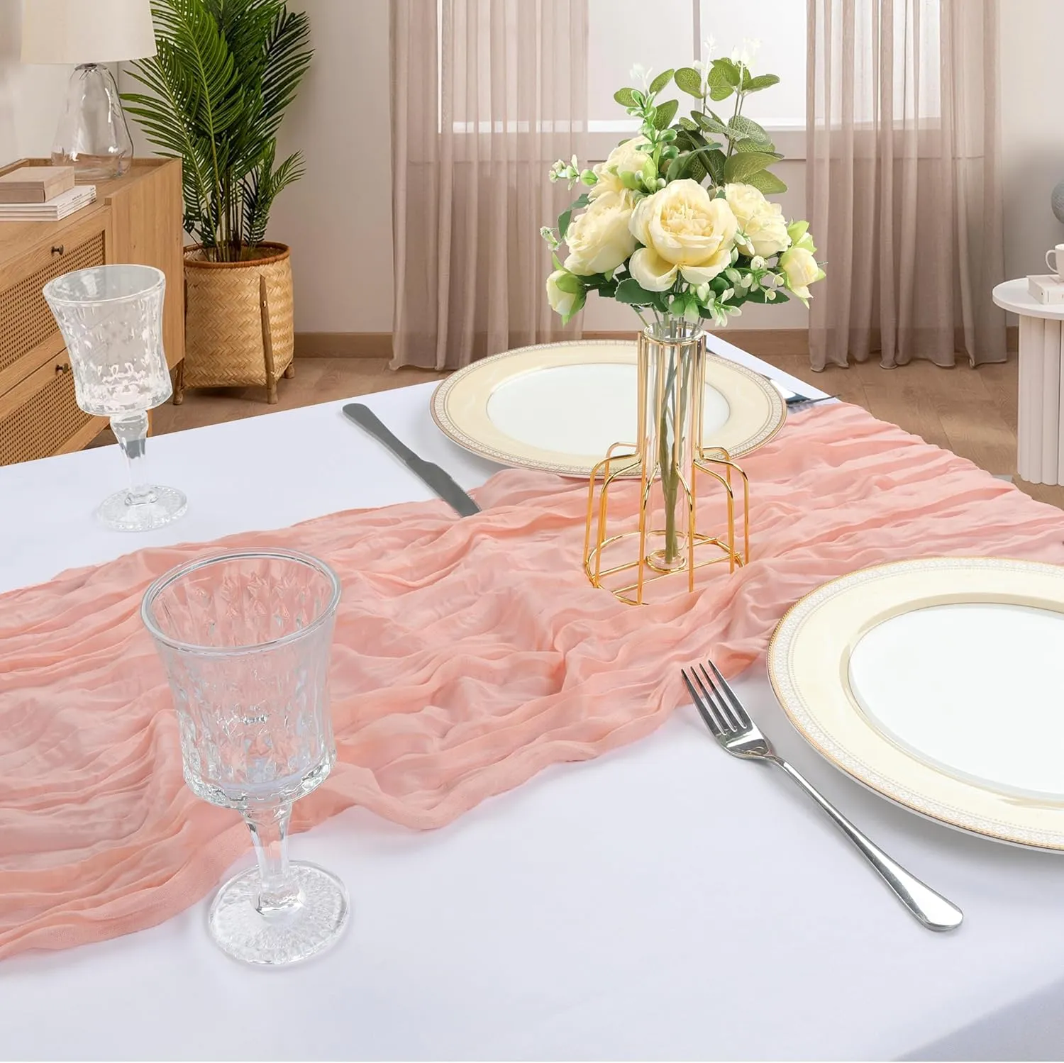 12 Pack 10FT Blush Pink Cheesecloth Table Runner 120 Inch Long Gauze Rustic Boho Cheese Cloth Table Runner Sheer Fabric for Wedding Party Birthday Bridal Baby Shower Summer Centerpiece Home Decor