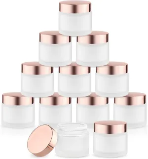 12 Pcs 60g/2oz Glass Cosmetic Jars Refillable Cream Bottle Containers Empty Sample Vials Jar with Rose Gold Lid for Eye Cream Lotion Ointments Lip Balm Scrub - Frosted