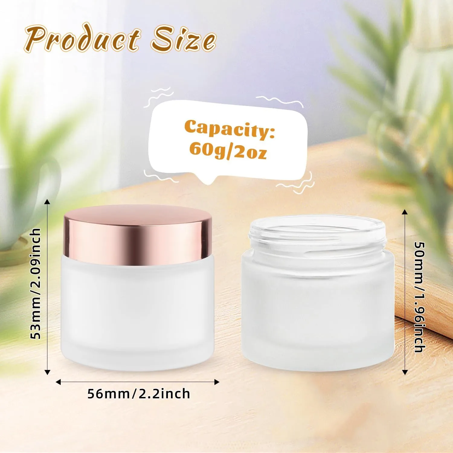12 Pcs 60g/2oz Glass Cosmetic Jars Refillable Cream Bottle Containers Empty Sample Vials Jar with Rose Gold Lid for Eye Cream Lotion Ointments Lip Balm Scrub - Frosted
