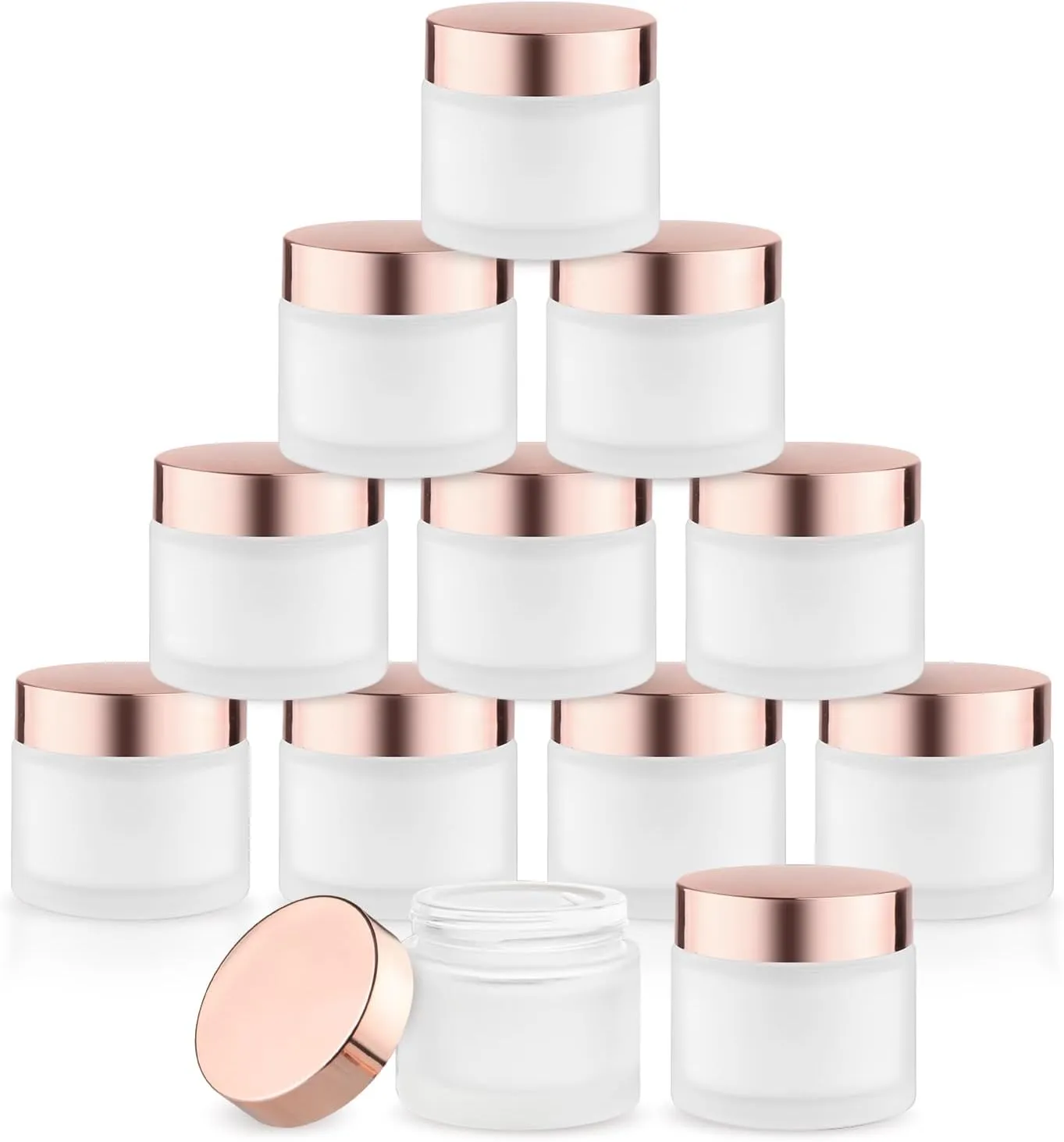 12 Pcs 60g/2oz Glass Cosmetic Jars Refillable Cream Bottle Containers Empty Sample Vials Jar with Rose Gold Lid for Eye Cream Lotion Ointments Lip Balm Scrub - Frosted