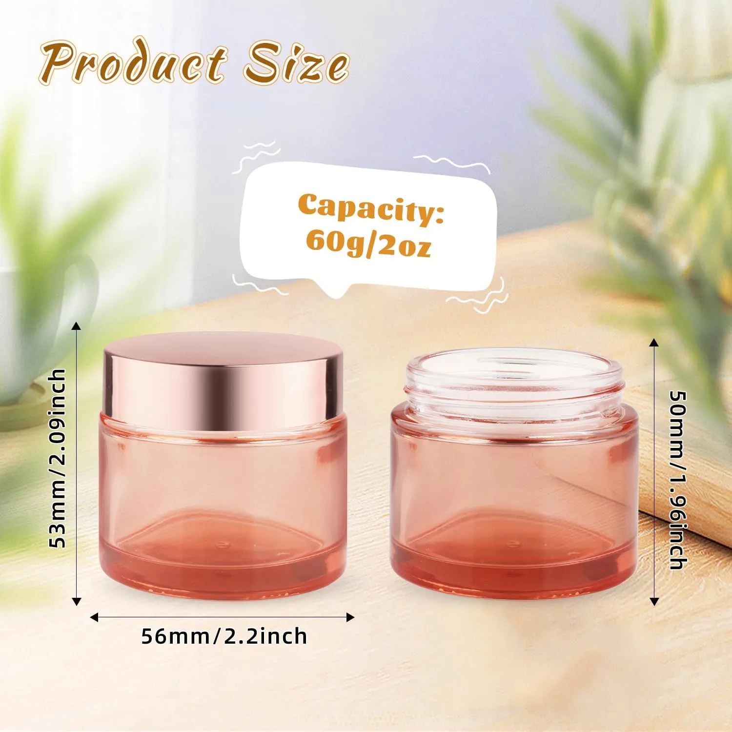 12 Pcs 60g/2oz Glass Cosmetic Jars Refillable Cream Bottle Containers Empty Sample Vials Jar with Rose Gold Lid for Eye Cream Lotion Ointments Lip Balm Scrub - Pink