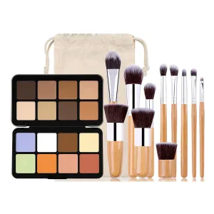 16 Colors Cream Contour Face Concealer Palette, Full Coverage Concealer, Long Lasting, Hydrating, Corrects Dark Circle, Acne Blemish, 11 Brushes
