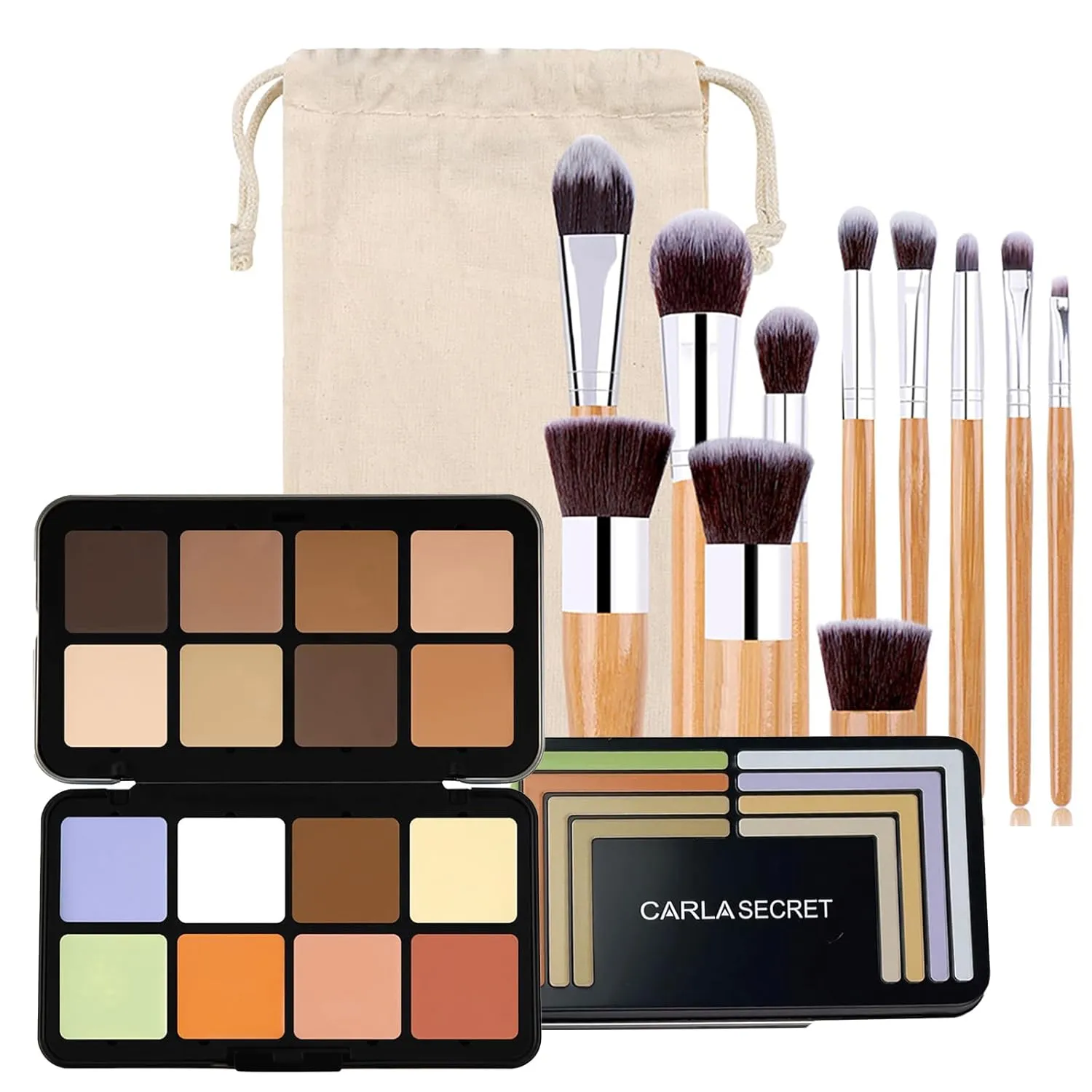 16 Colors Cream Contour Face Concealer Palette, Full Coverage Concealer, Long Lasting, Hydrating, Corrects Dark Circle, Acne Blemish, 11 Brushes