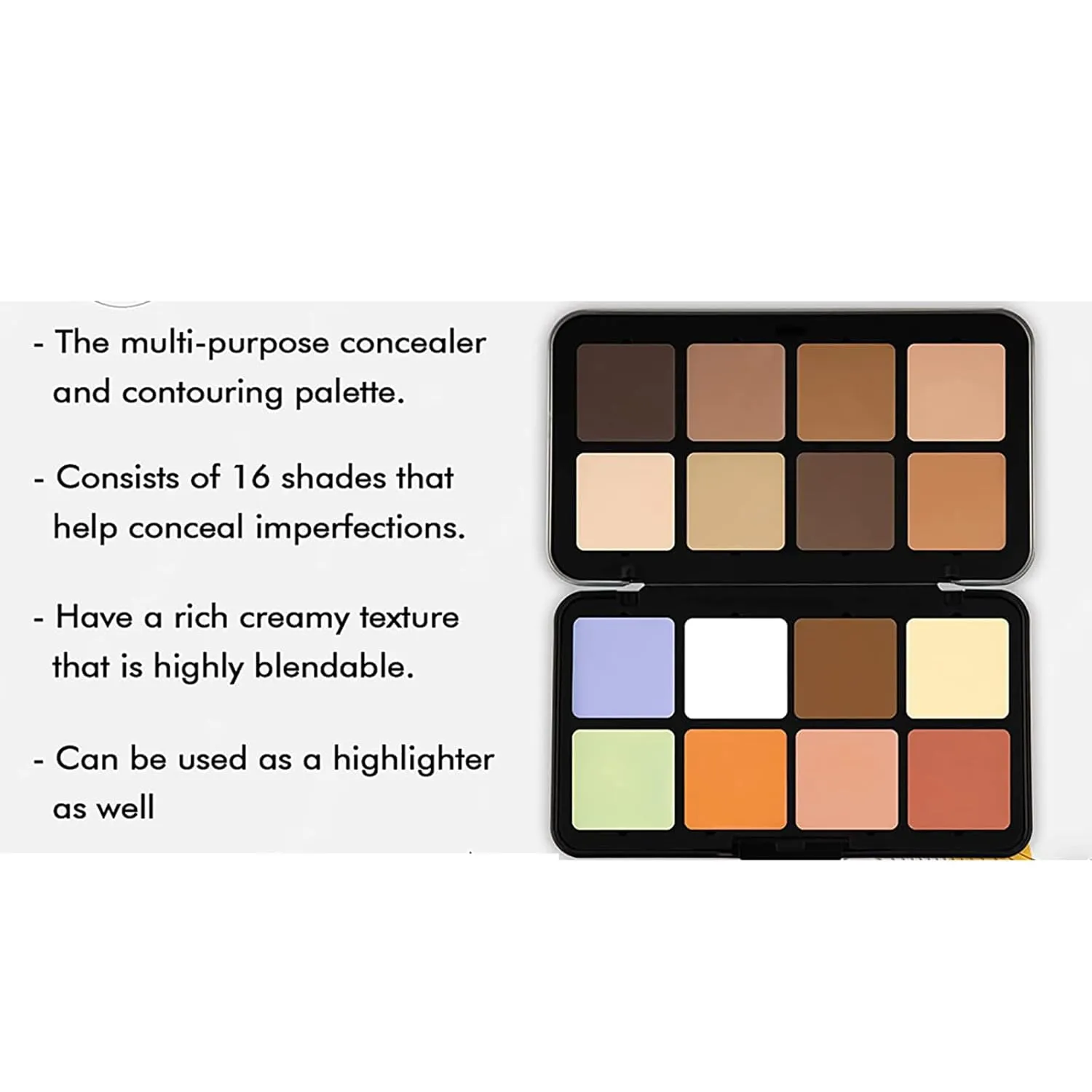 16 Colors Cream Contour Face Concealer Palette, Full Coverage Concealer, Long Lasting, Hydrating, Corrects Dark Circle, Acne Blemish, 11 Brushes