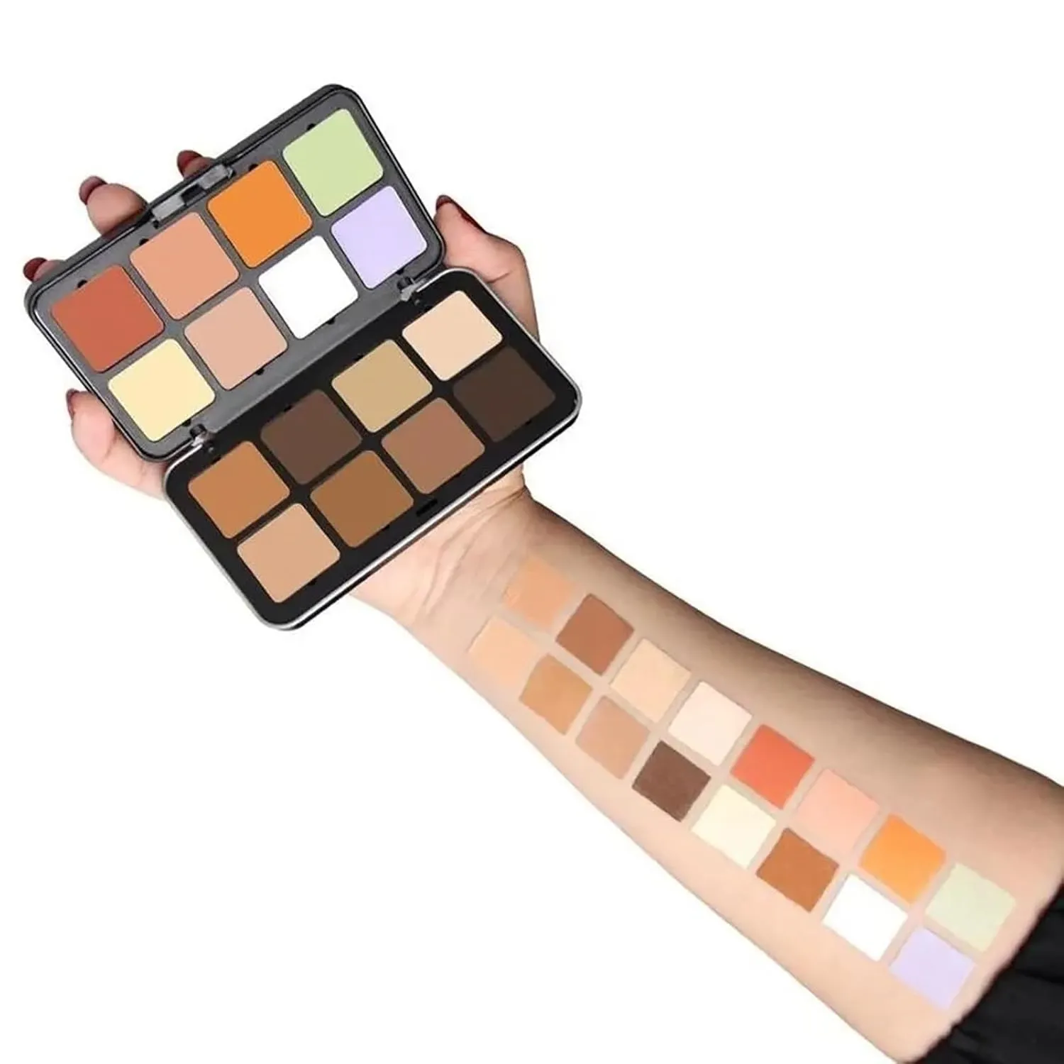 16 Colors Cream Contour Face Concealer Palette, Full Coverage Concealer, Long Lasting, Hydrating, Corrects Dark Circle, Acne Blemish, 11 Brushes