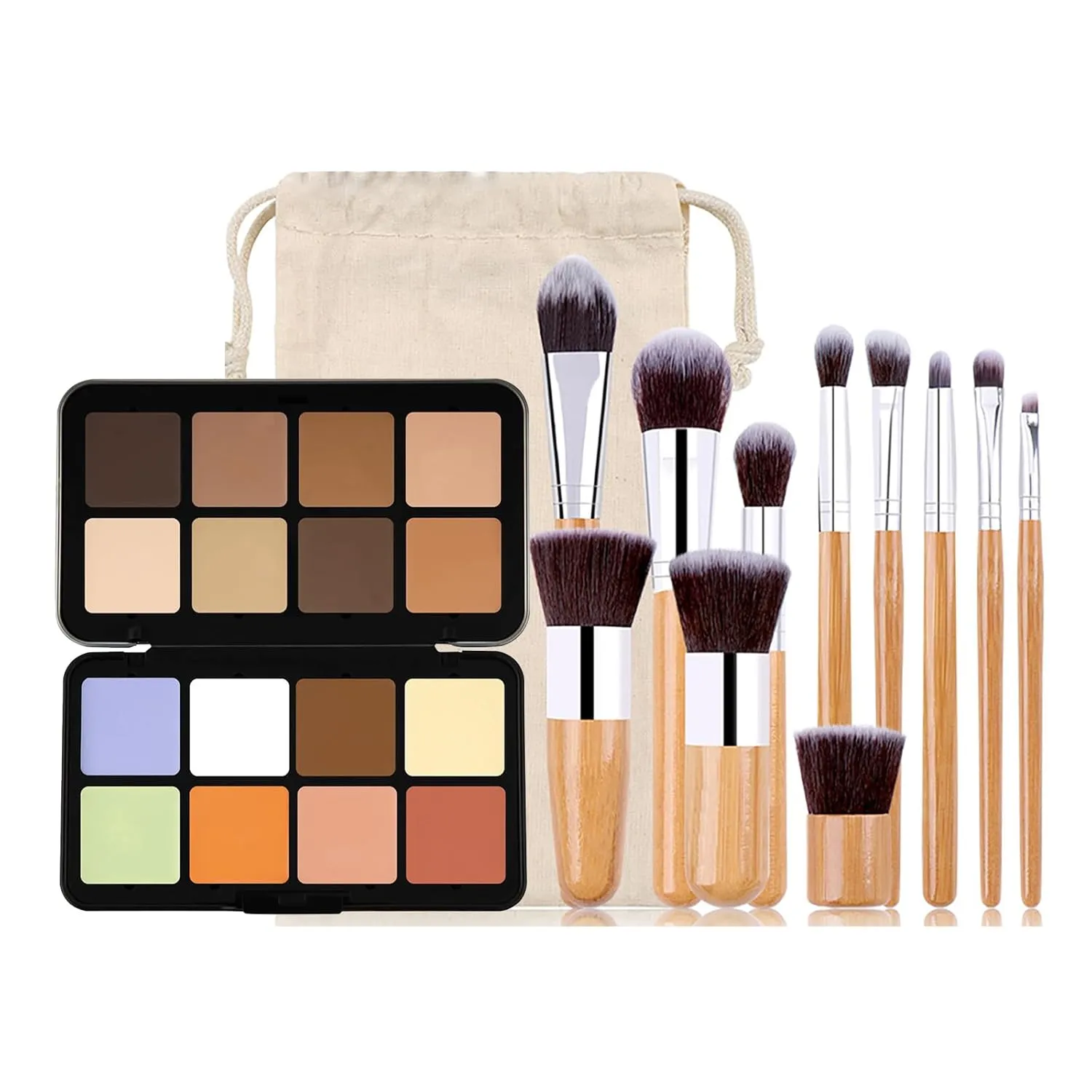 16 Colors Cream Contour Face Concealer Palette, Full Coverage Concealer, Long Lasting, Hydrating, Corrects Dark Circle, Acne Blemish, 11 Brushes