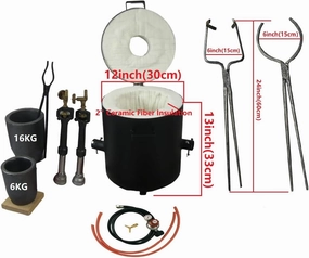 16KG/35LBS Propane Smelting Furnace Kits with Double Forge Burners, Foundry Casting Furnace with Crucibles(16KG&6KG) and Large Crucible Tongs for Melting Metals Recycled Gold Copper Aluminum