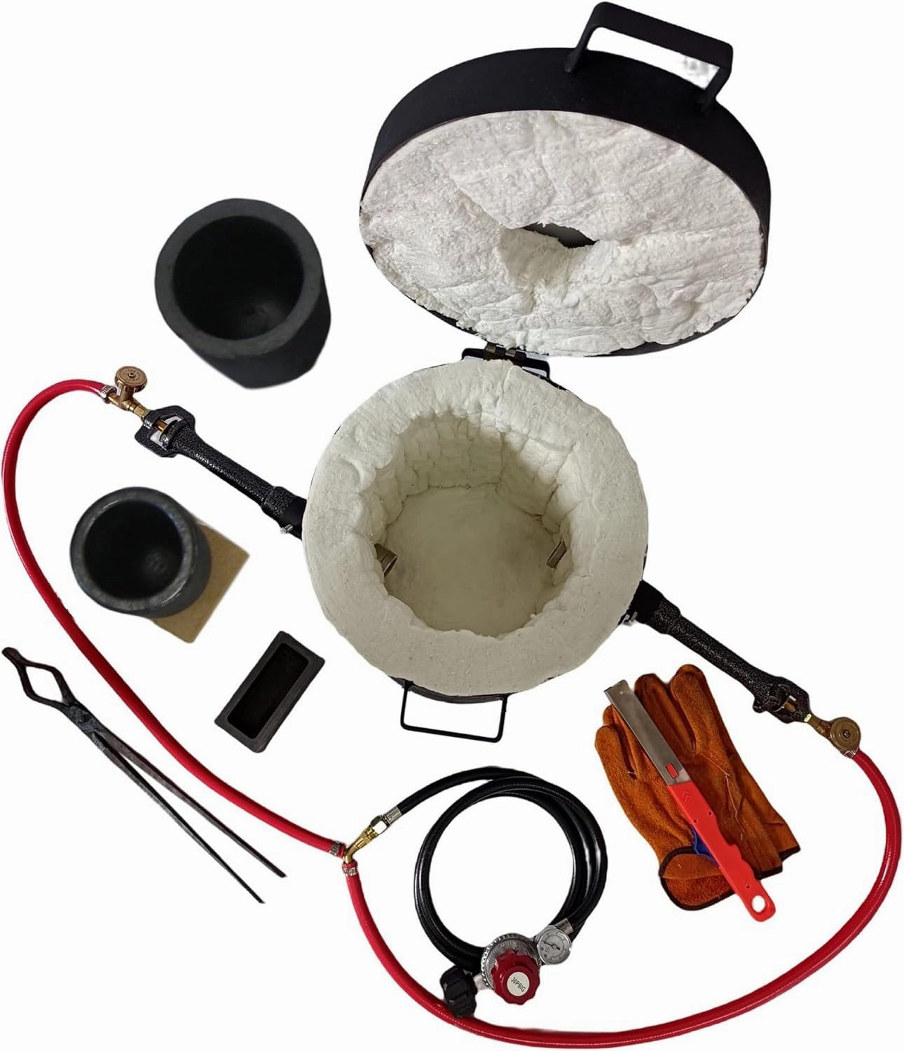 16KG/35LBS Propane Smelting Furnace Kits with Double Forge Burners, Foundry Casting Furnace with Crucibles(16KG&6KG) and Large Crucible Tongs for Melting Metals Recycled Gold Copper Aluminum