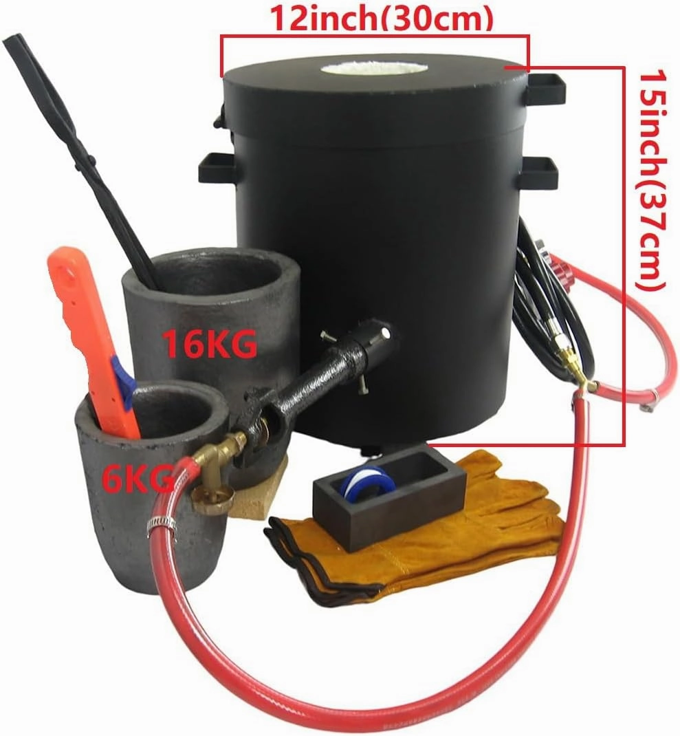 16KG Propane Melting Furnace Kits with Double Forge Burners, 16KG&6KG Crucibles, and Other Smelting Casting Tools, Home Foundry Furnace Kiln for Melting Metal Gold, Silver, Copper