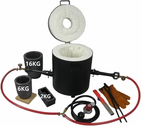 16KG Propane Melting Furnace Kits with Double Forge Burners, 16KG&6KG Crucibles, and Other Smelting Casting Tools, Home Foundry Furnace Kiln for Melting Metal Gold, Silver, Copper