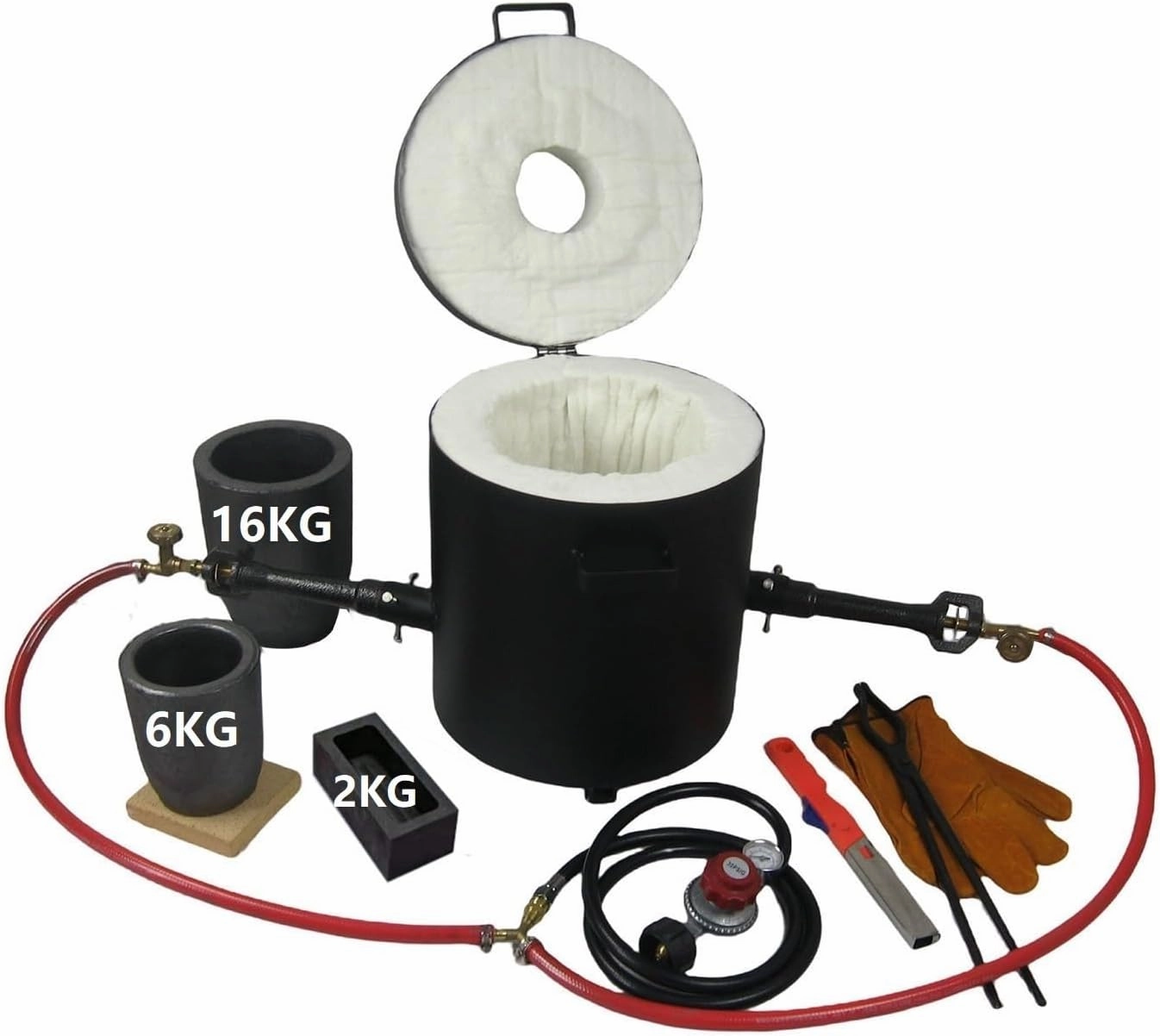 16KG Propane Melting Furnace Kits with Double Forge Burners, 16KG&6KG Crucibles, and Other Smelting Casting Tools, Home Foundry Furnace Kiln for Melting Metal Gold, Silver, Copper