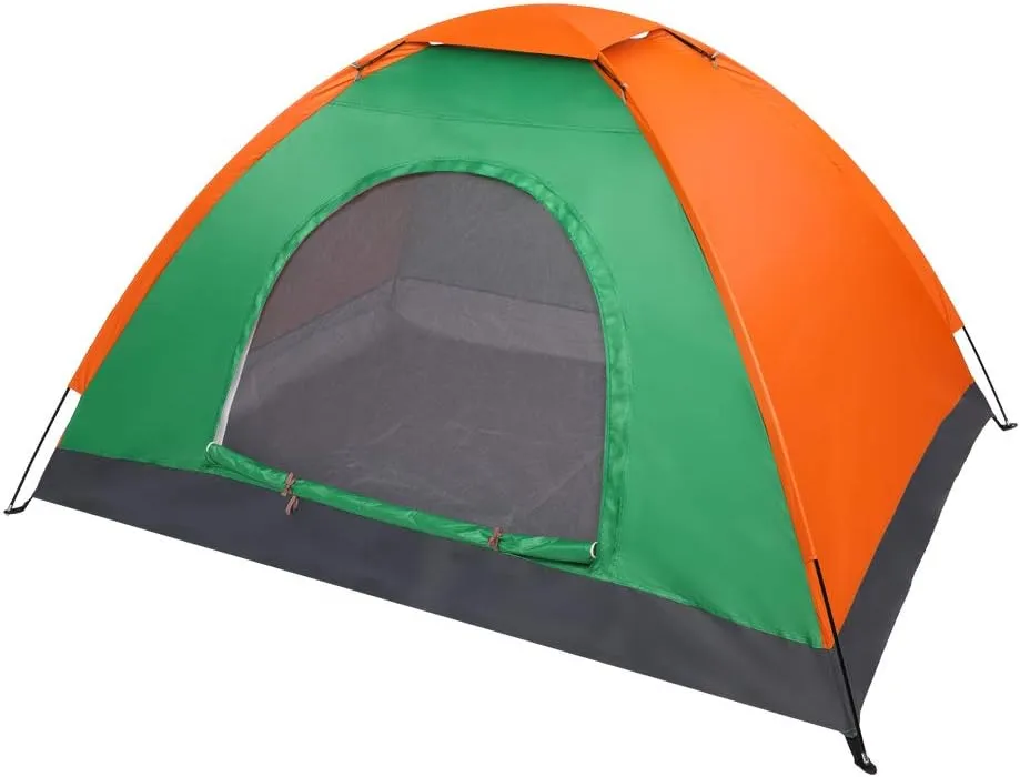2-Person Waterproof Camping Tent – Lightweight Dome Tent for Hiking, Backpacking & Survival – Easy Setup, Windproof, Orange & Green