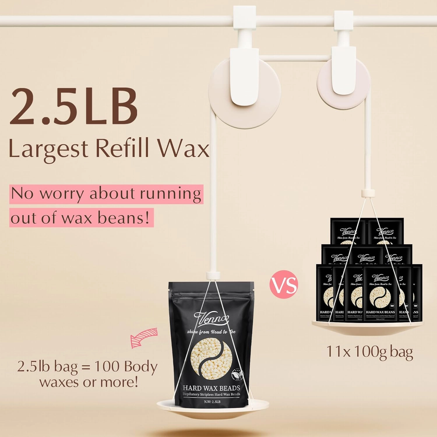 2.5lb Cream Hard Wax Beads, Premium Coconut-Infused Hair Removal Wax for Full Body - Ideal for Brazilian, Bikini, Legs, Arms, Chest, and Back