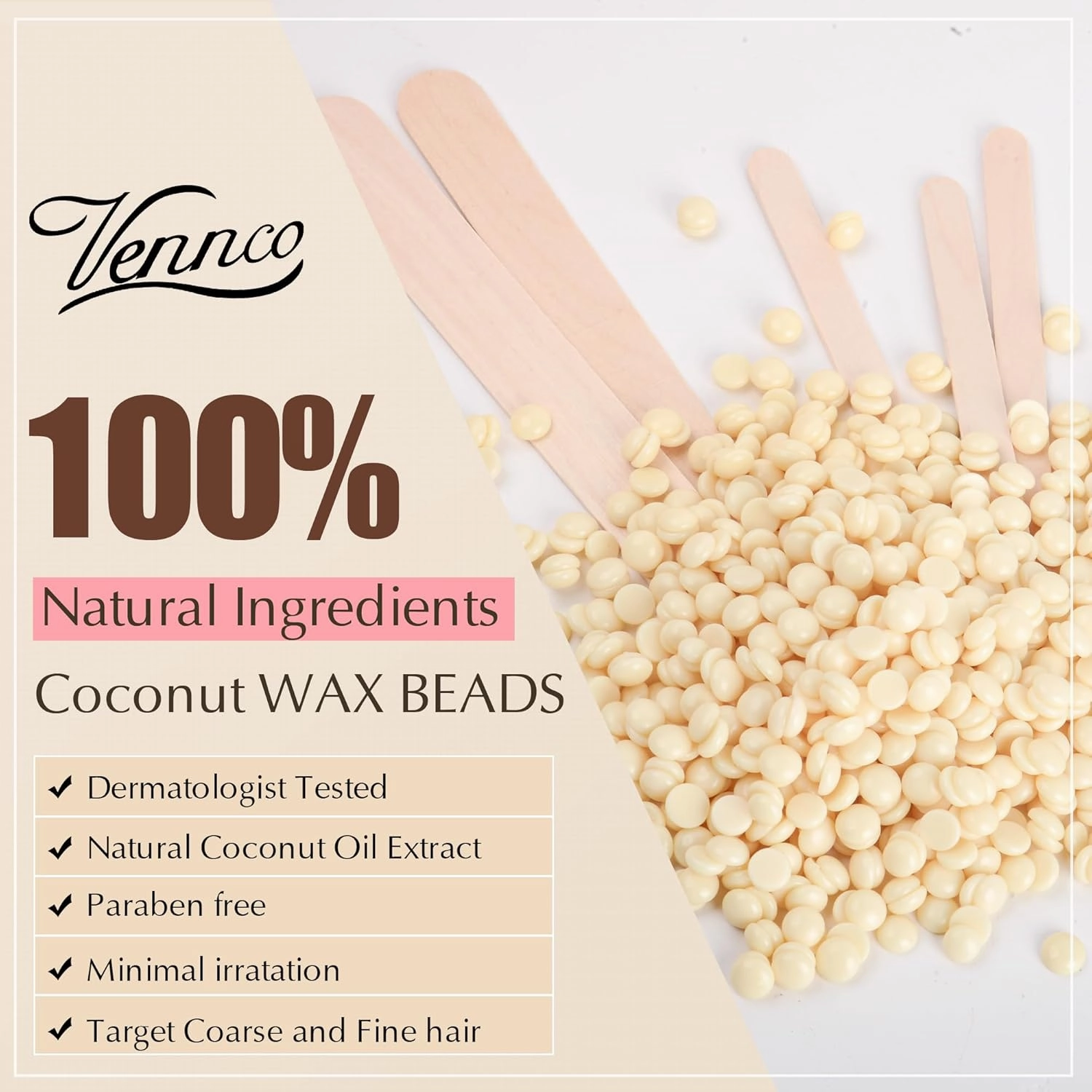 2.5lb Cream Hard Wax Beads, Premium Coconut-Infused Hair Removal Wax for Full Body - Ideal for Brazilian, Bikini, Legs, Arms, Chest, and Back