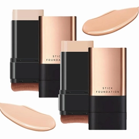 2 In 1- Luxury Anti-Wrinkle Foundation Stick, Korea Flawless Eraser Foundation Stick, Double Head Foundation Make-Up Stick, Hydrating Lightweight Foundation Stick with Brush (01# 02#)