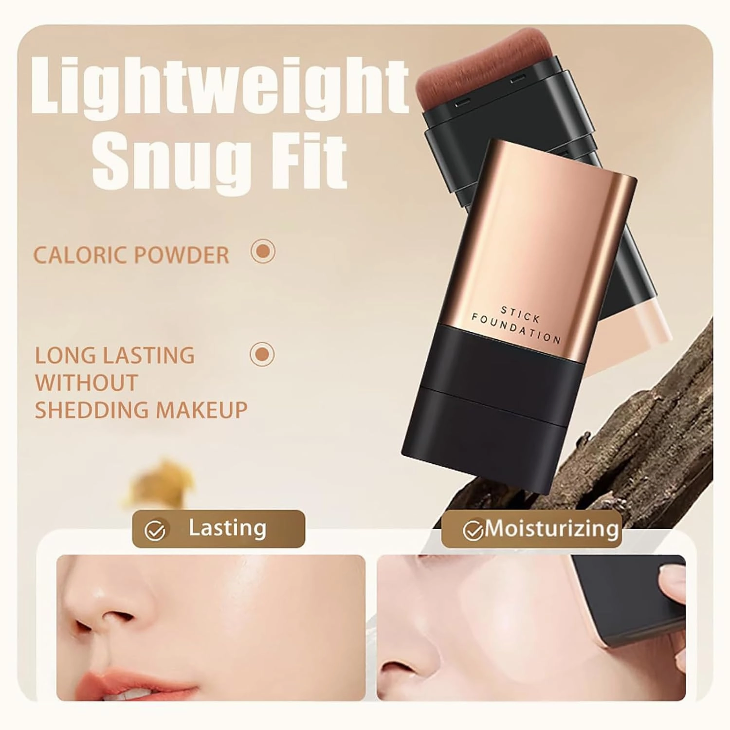 2 In 1- Luxury Anti-Wrinkle Foundation Stick, Korea Flawless Eraser Foundation Stick, Double Head Foundation Make-Up Stick, Hydrating Lightweight Foundation Stick with Brush (01# 02#)
