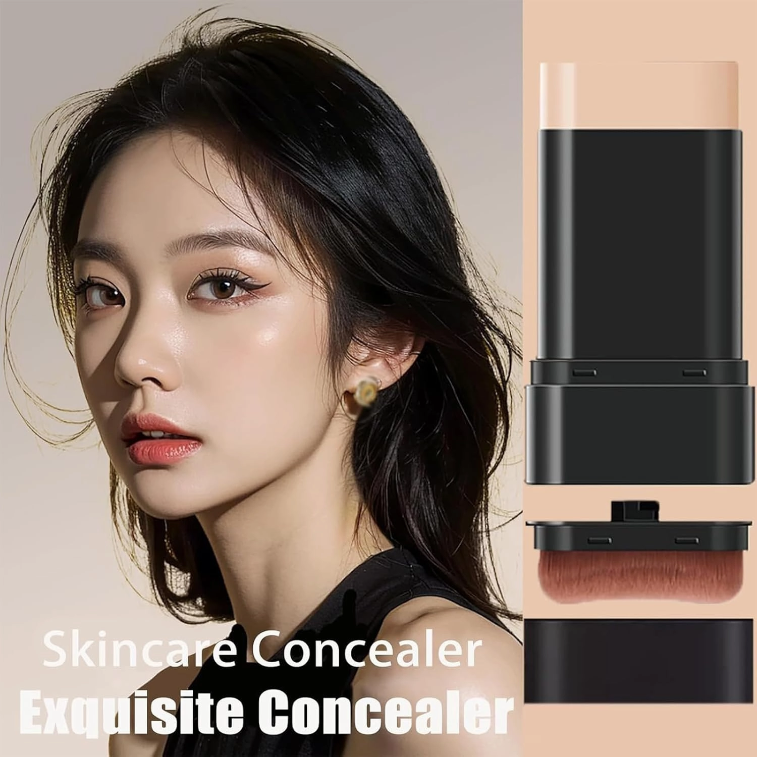 2 In 1- Luxury Anti-Wrinkle Foundation Stick, Korea Flawless Eraser Foundation Stick, Double Head Foundation Make-Up Stick, Hydrating Lightweight Foundation Stick with Brush (01# 02#)