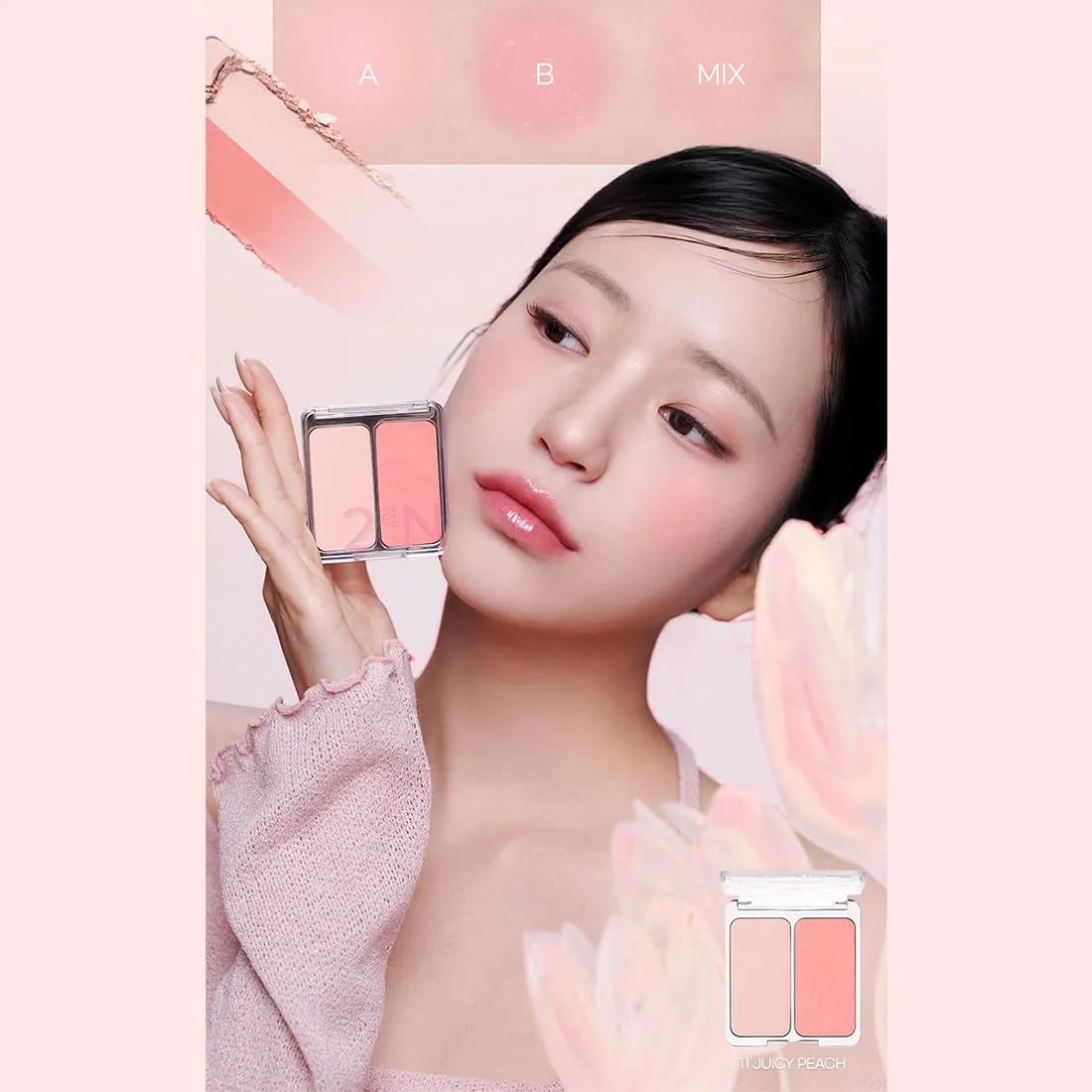 2aN Dual Color Face Blusher, Buildable & Blendable Cheek Color, Natural & Vibrant Finish, Long-Lasting Powder Blush, Blends Easily with Natural Skin Tones, Korean Beauty (11 Juicy Peach)