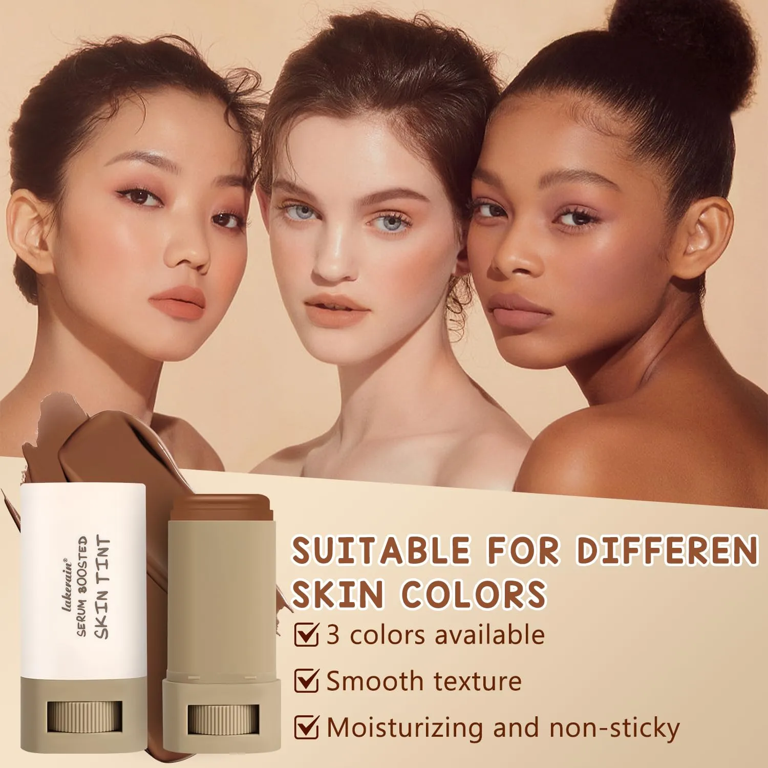 2Pcs Foundation Stick Beauty Balm Serum Boosted Skin Tint, Solid Tinted Moisturizing Serum Contour Stick Foundation Face for Women, Hydrates, Natural Finish Makeup (#2, 2)