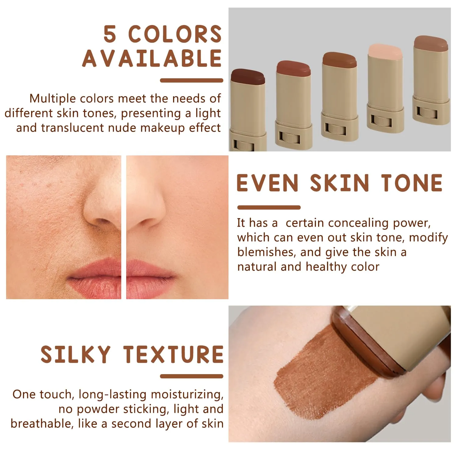 2Pcs Foundation Stick Beauty Balm Serum Boosted Skin Tint, Solid Tinted Moisturizing Serum Contour Stick Foundation Face for Women, Hydrates, Natural Finish Makeup (#2, 2)