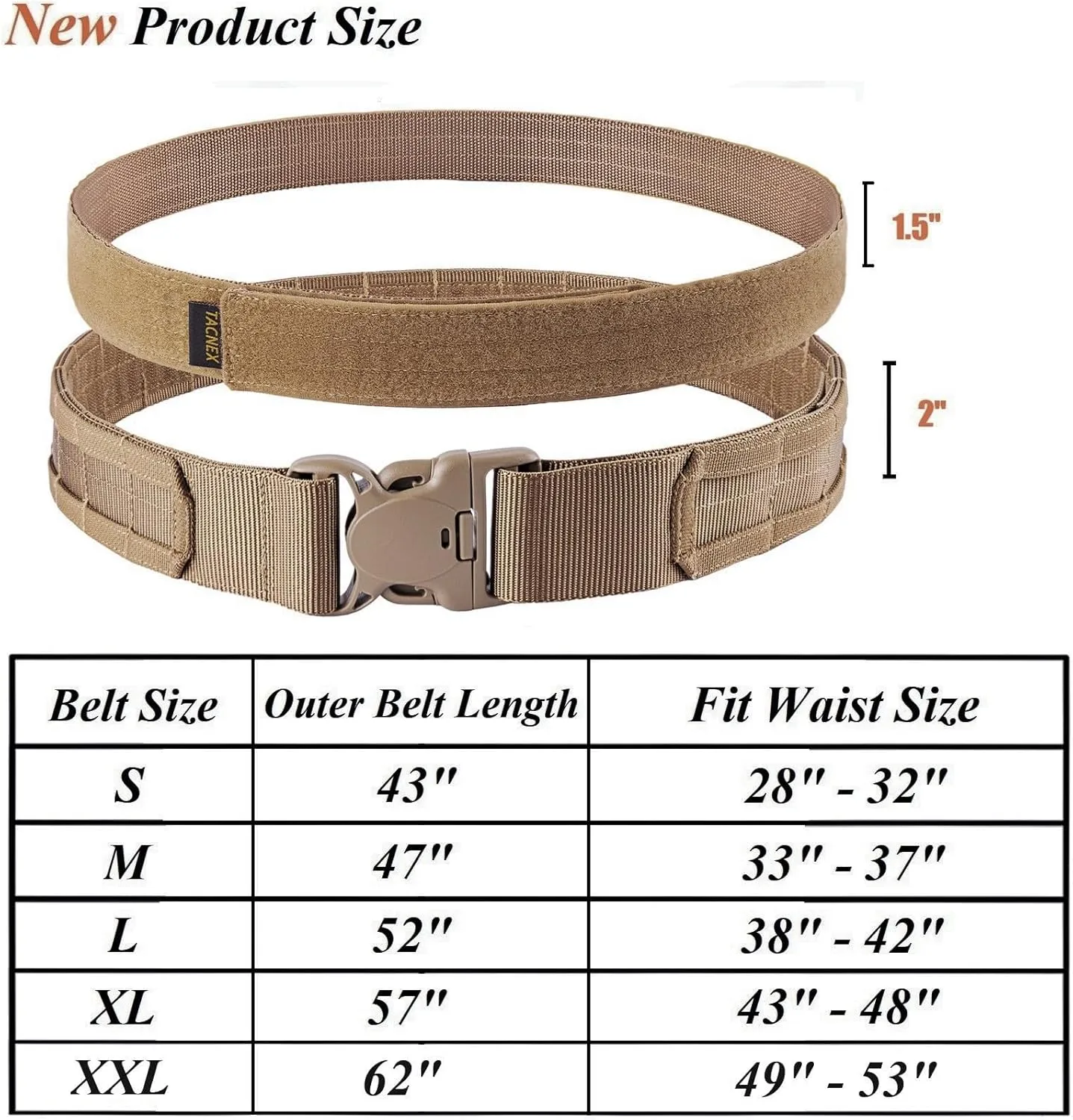 2" MOLLE Duty Belt w/ 1.5" Inner Belt Tactical Gear Holster Utility Carry Belt Range Battle Competition Equipment Belt