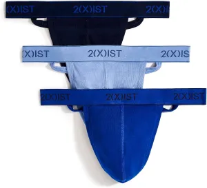 2(X)IST mens Essential Cotton Y-back Thong 3-pack Underwear, Navy/Cobalt/Porcelain, X-Large US
