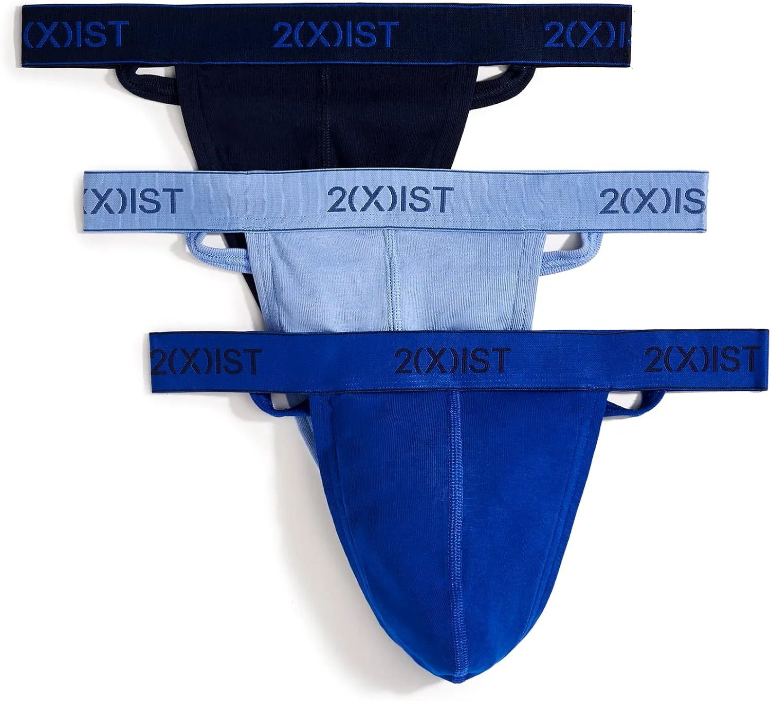 2(X)IST mens Essential Cotton Y-back Thong 3-pack Underwear, Navy/Cobalt/Porcelain, X-Large US