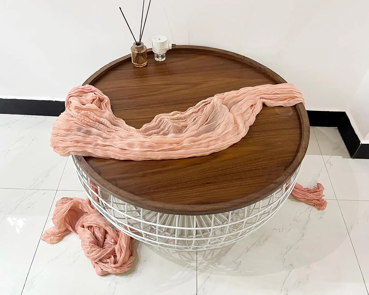 3 Pack 160 inch Peach Coral Cheesecloth Table Runners -13.3ft Wedding Table Runner Sheer Peach Gauze Table Runner Blush Cheese Cloth Table Decorations for Valentine's Day Wedding, Bridal Shower