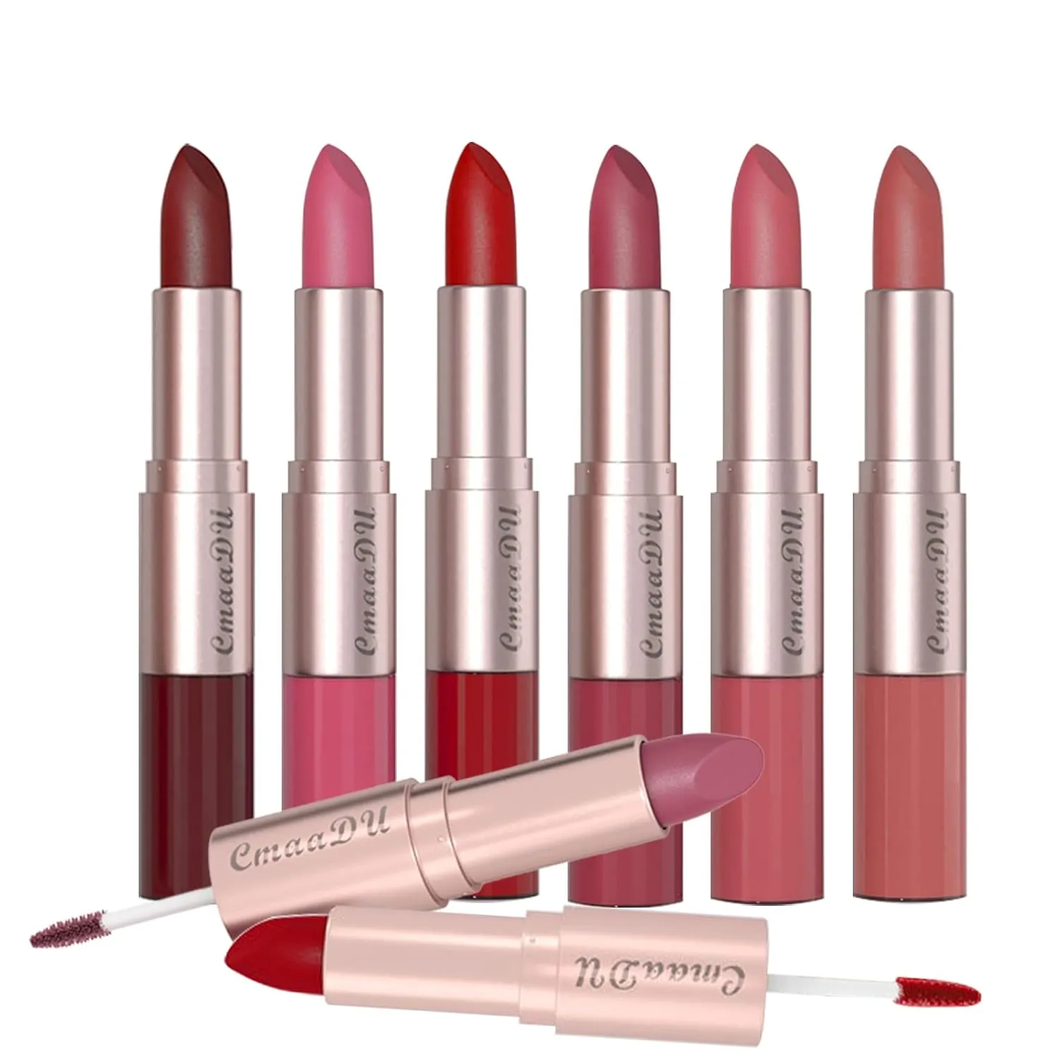 3 Pcs 2-in-1 Lipstick Lip Gloss Set, Lipstick Female Durable Moisturizing Lip Gloss, Waterproof Long Lasting Non-stick Velvet Lips Tint Nude Lip Sticks Woman Makeup Cosmetics for Women
