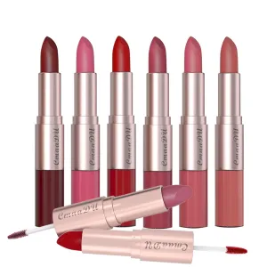 3 Pcs 2-in-1 Lipstick Lip Gloss Set, Lipstick Female Durable Moisturizing Lip Gloss, Waterproof Long Lasting Non-stick Velvet Lips Tint Nude Lip Sticks Woman Makeup Cosmetics for Women