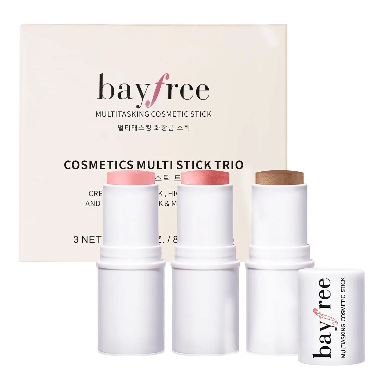 3 PCS Makeup Cream Contour Stick Set, Highlighter Stick & Bronzer Stick & Blush Stick, Long Lasting, Natural Face Contour, Dewy & Matte Finish, Multi Stick Trio for All Skin