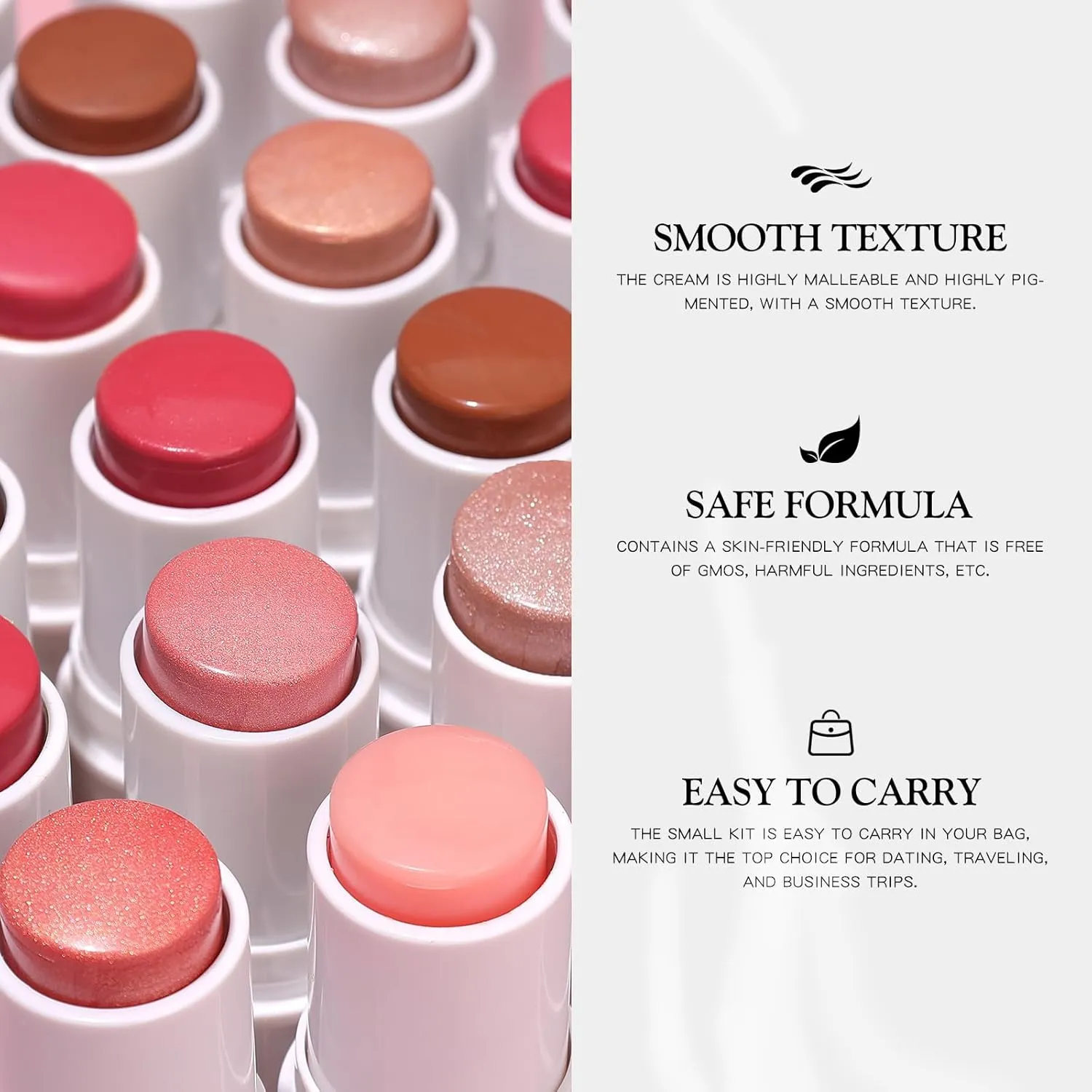 3 PCS Makeup Cream Contour Stick Set, Highlighter Stick & Bronzer Stick & Blush Stick, Long Lasting, Natural Face Contour, Dewy & Matte Finish, Multi Stick Trio for All Skin