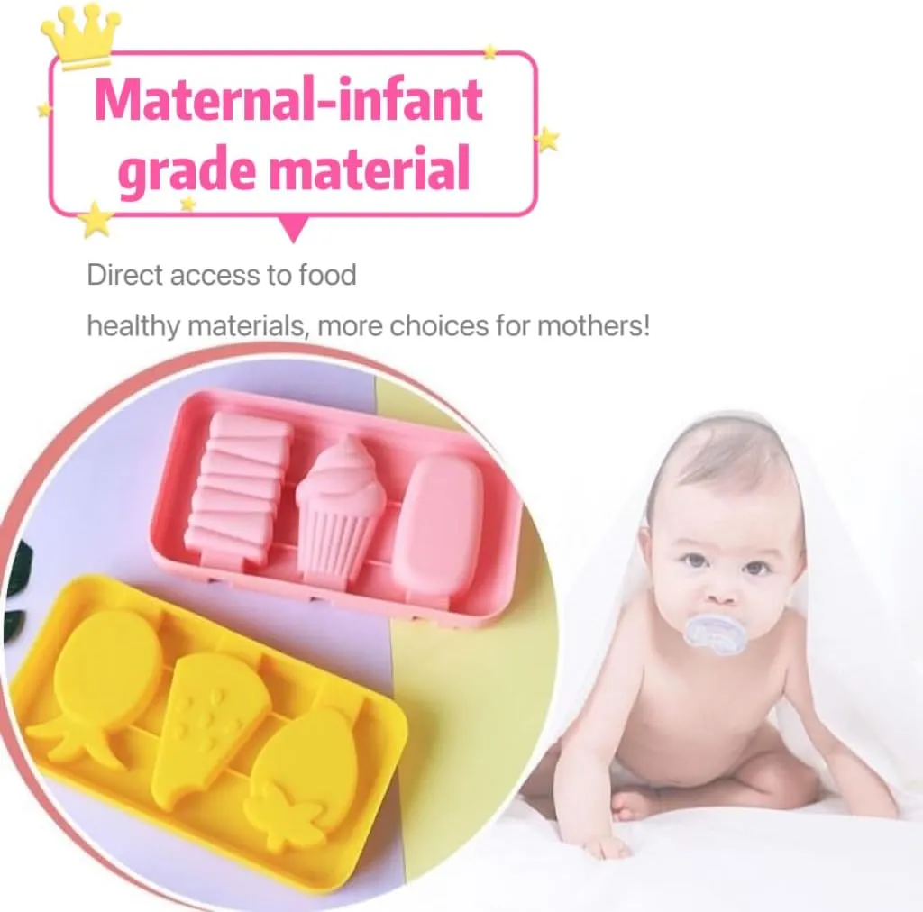 3 Pcs Popsicles Molds Bpa Free,Cute Versatile Ice Pop Silicone Popsicle Molds For Toddlers and kids.Homemade Frozen,Popsicle Maker Mold Set Easy to Unmold (3 PCS (fruit*1 love*1 ice cream*1))