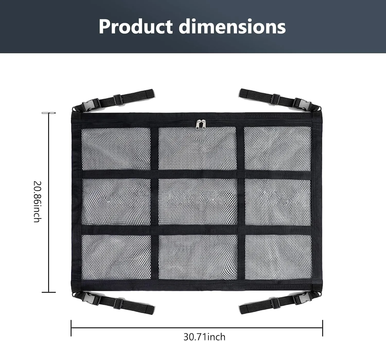 35.5 "x25.6 Car Ceiling Storage Organizer for SUV & Sedan - Heavy-Duty Overhead Mesh Net with Dual Zippers, Universal Auto Roof Storage Bag for Travel, Camping, Road Trips （Black1#）