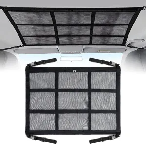 35.5 "x25.6 Car Ceiling Storage Organizer for SUV & Sedan - Heavy-Duty Overhead Mesh Net with Dual Zippers, Universal Auto Roof Storage Bag for Travel, Camping, Road Trips （Black1#）