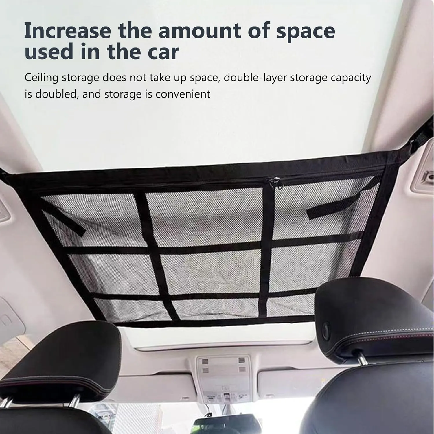 35.5 "x25.6 Car Ceiling Storage Organizer for SUV & Sedan - Heavy-Duty Overhead Mesh Net with Dual Zippers, Universal Auto Roof Storage Bag for Travel, Camping, Road Trips （Black1#）