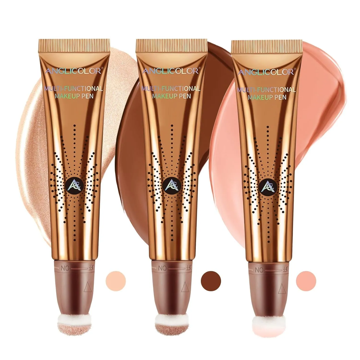 3PC Liquid Contour Blush Highlighter Beauty Wand Set - Smooth & Lightweight Contour Stick for Liquid Contour, Blush, Highlighter Application, Vegan & Cruelty-Free (01 02 05)