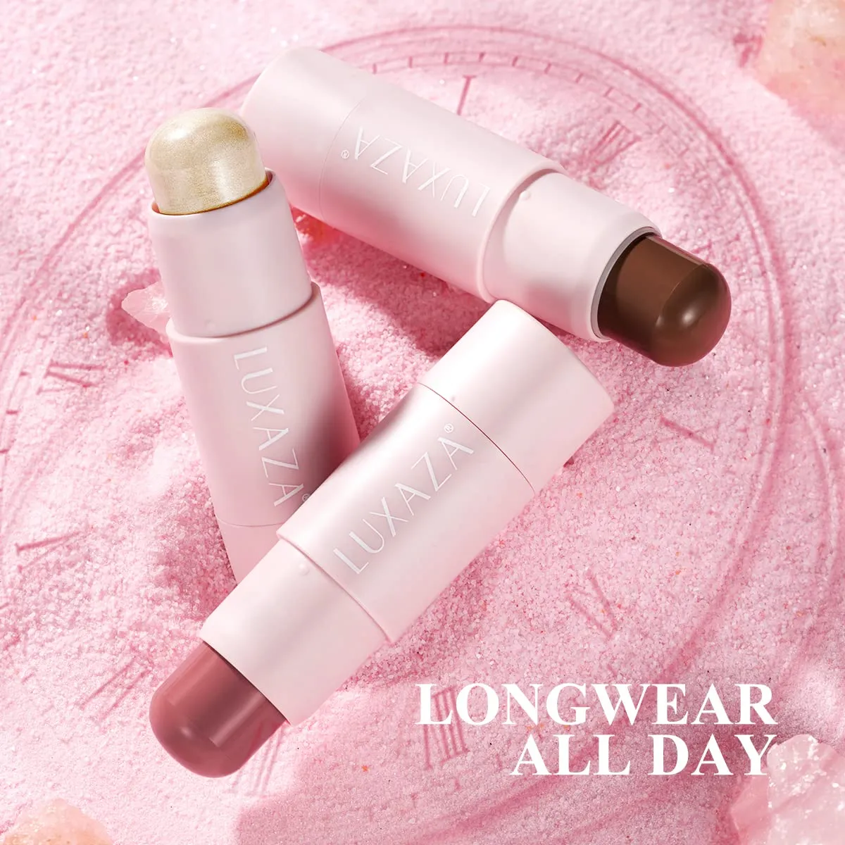 3PCS Cream Blush Highlighter Bronzer Contour Stick, Face Make up Kit Sticks for Girls and Women #HCB2 Medium to Dark